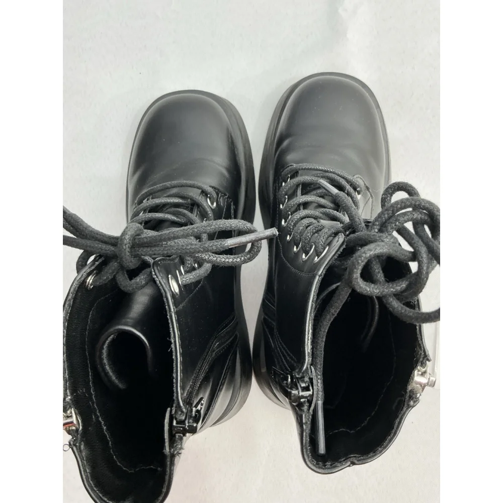 Girls Steve Madden Jfigaro Combat Boots 2 M Black Side Zip Lace Up
